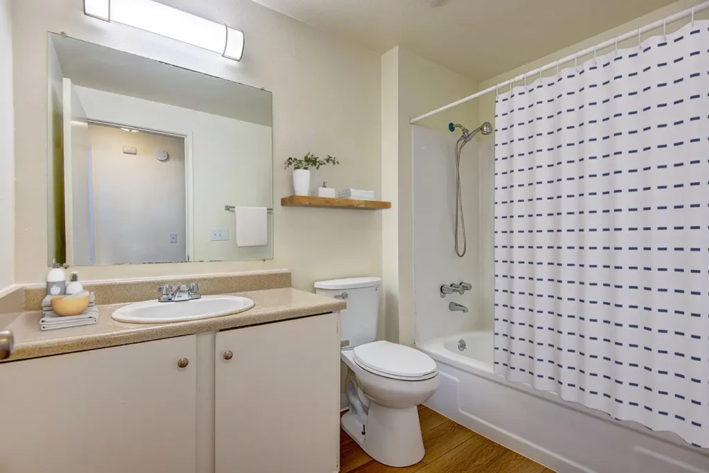 Bathroom with toilet and tub shower